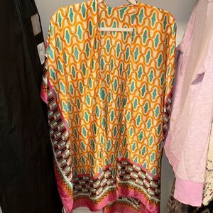 Boho multicolor print kimono / swim coverup - beautiful pattern and color combo